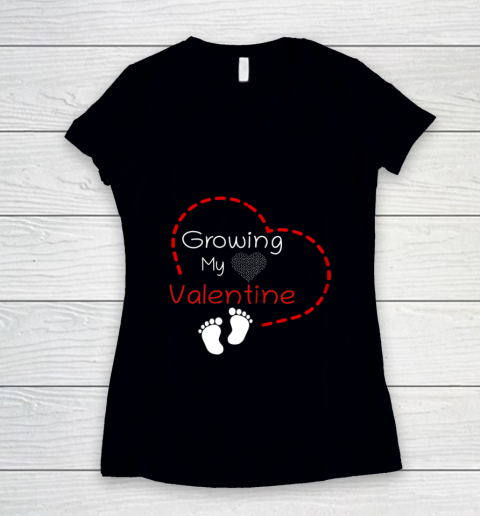 Womens Growing My Valentine Pregnancy Announcement Women's V-Neck T-Shirt