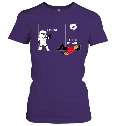 rk86 star wars star trek a stormtrooper and a redshirt in a fight shirts ladies t shirt 20 front purple
