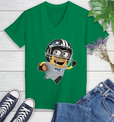 NFL Seattle Seahawks Minions Disney Football Sports Women's V-Neck T-Shirt 5