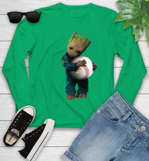MLB Groot Guardians Of The Galaxy Baseball Sports Miami Marlins Youth Long Sleeve 6