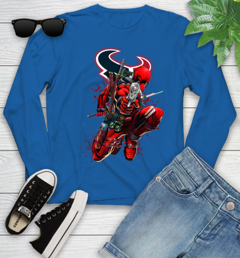 NFL Deadpool Marvel Comics Sports Football Houston Texans Youth Long Sleeve 9