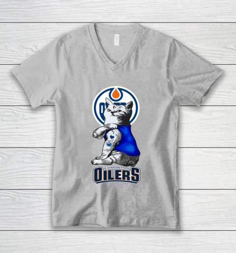 NHL My Cat Loves Edmonton Oilers Hockey V-Neck T-Shirt 3