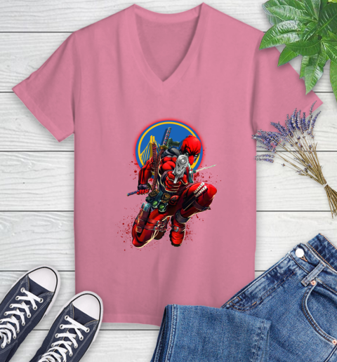 NBA Deadpool Marvel Comics Sports Basketball Golden State Warriors Women's V-Neck T-Shirt 13