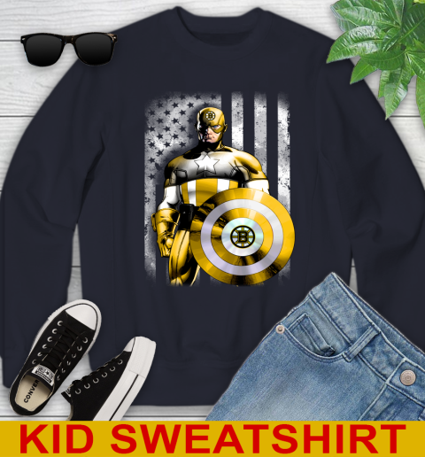 Boston Bruins NHL Hockey Captain America Marvel Avengers American Flag Shirt Youth Sweatshirt 2