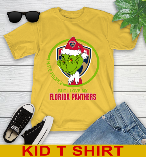 Florida Panthers NHL Christmas Grinch I Hate People But I Love My Favorite Hockey Team Youth T-Shirt 8