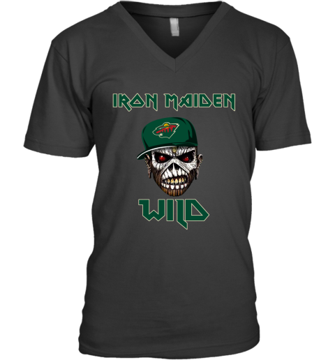 NHL Minnesota Wild Iron Maiden Rock Band Music Hockey Sports GCGtlwpmxrB v neck unisex 8 95 151514 front black