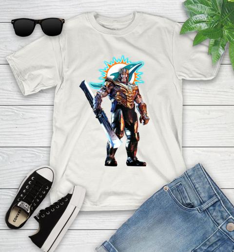 NFL Thanos Gauntlet Avengers Endgame Football Miami Dolphins Youth T-Shirt