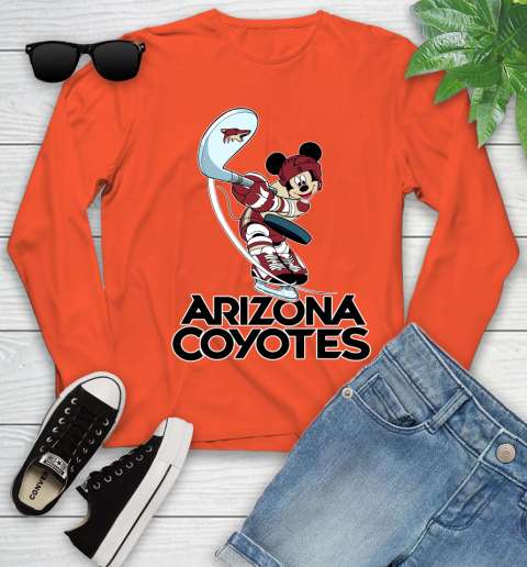 NHL Hockey Arizona Coyotes Cheerful Mickey Mouse Shirt Youth Long Sleeve - Image 5