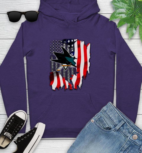 San Jose Sharks NHL Hockey American Flag Youth Hoodie 5