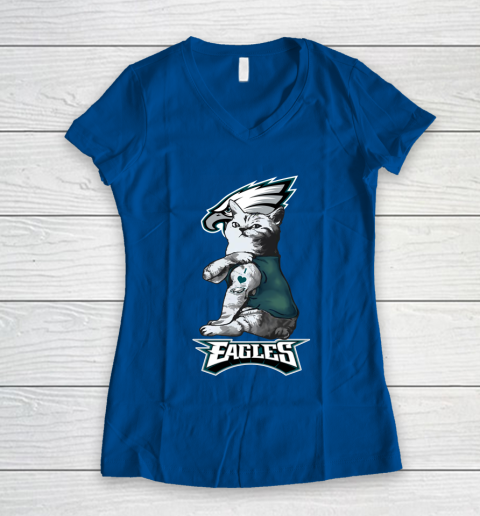 NFL Football My Cat Loves Philadelphia Eagles Women's V-Neck T-Shirt 7