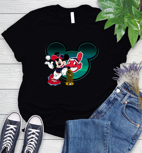 MLB Cleveland Indians The Commissioner's Trophy Mickey Mouse Disney Women's T-Shirt 2