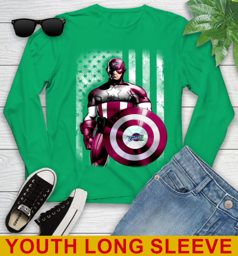 Cleveland Cavaliers NBA Basketball Captain America Marvel Avengers American Flag Shirt Youth Long Sleeve 7