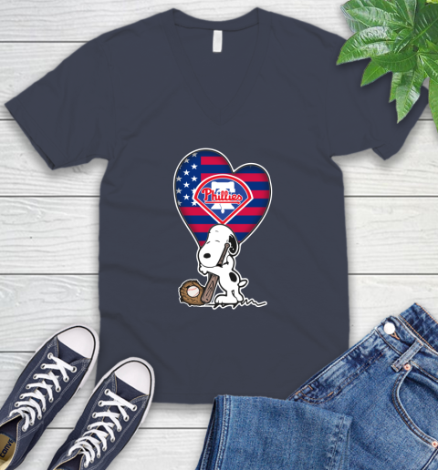 Philadelphia Phillies MLB Baseball The Peanuts Movie Adorable Snoopy V-Neck T-Shirt 9