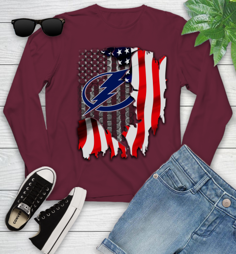 Tampa Bay Lightning NHL Hockey American Flag Youth Long Sleeve 6