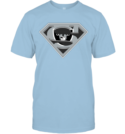 Oakland Raiders NFL LOGO Superman squn oakland raiders nfl logo superman classic t shirt 2 front light blue