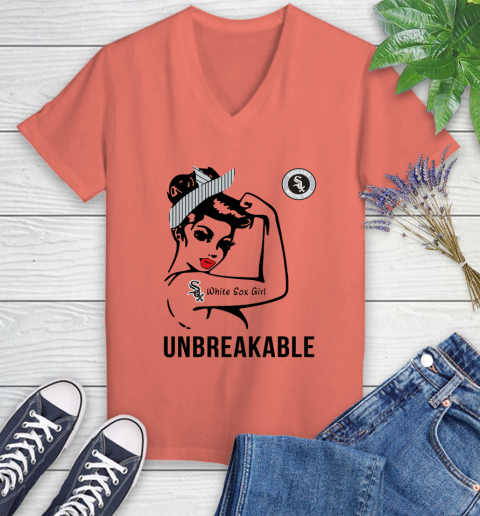 MLB Chicago White Sox Girl Unbreakable Baseball Sports Women s V Neck T Shirt Tee For Sports
