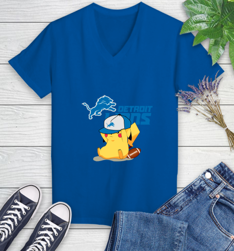 NFL Pikachu Football Sports Detroit Lions Women's V-Neck T-Shirt 10