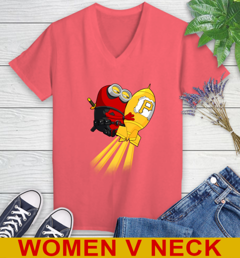 MLB Baseball Pittsburgh Pirates Deadpool Minion Marvel Shirt Women's V-Neck T-Shirt 6