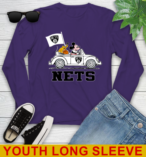 NBA Basketball Brooklyn Nets Pluto Mickey Driving Disney Shirt Youth Long Sleeve 5