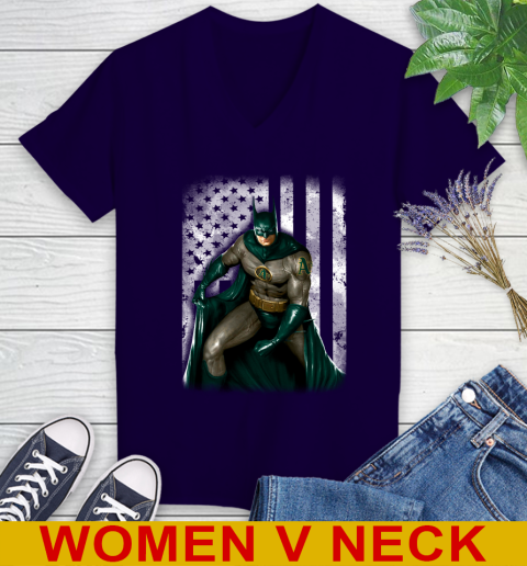 Oakland Athletics MLB Baseball Batman DC American Flag Shirt Women's V-Neck T-Shirt 3