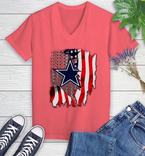 Dallas Cowboys NFL Football American Flag Women's V-Neck T-Shirt 6