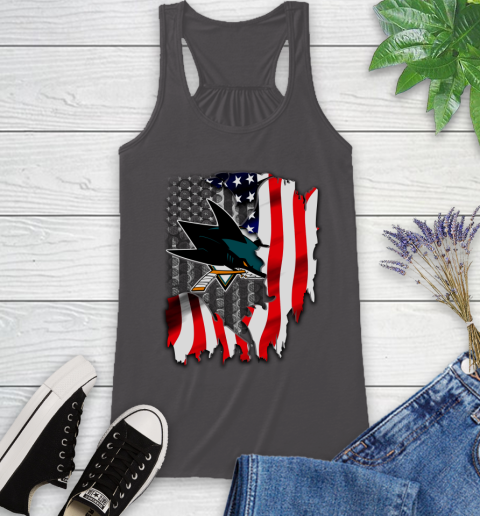 San Jose Sharks NHL Hockey American Flag Racerback Tank 11