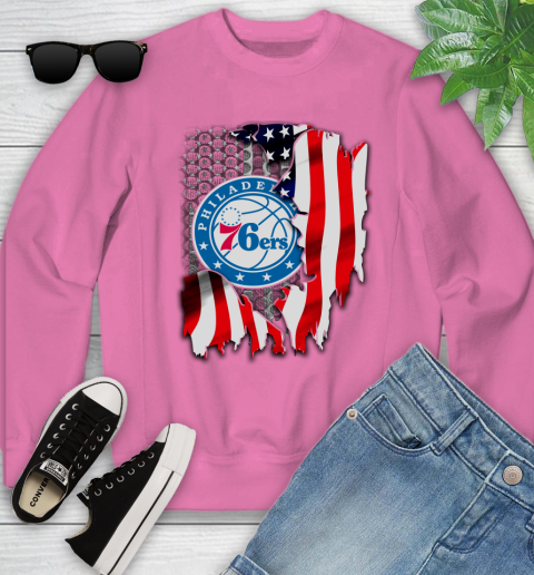 Philadelphia 76ers NBA Basketball American Flag Youth Sweatshirt 6