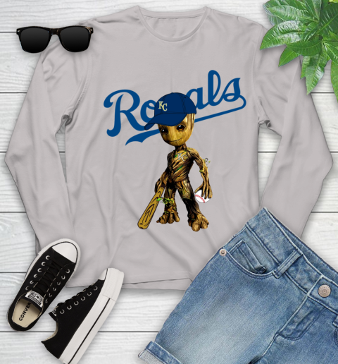 MLB Kansas City Royals Groot Guardians Of The Galaxy Baseball Youth Long Sleeve 12