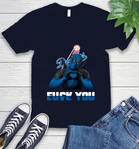MLB Los Angeles Dodgers Deadpool Love You Fuck You Baseball Sports V-Neck T-Shirt 2
