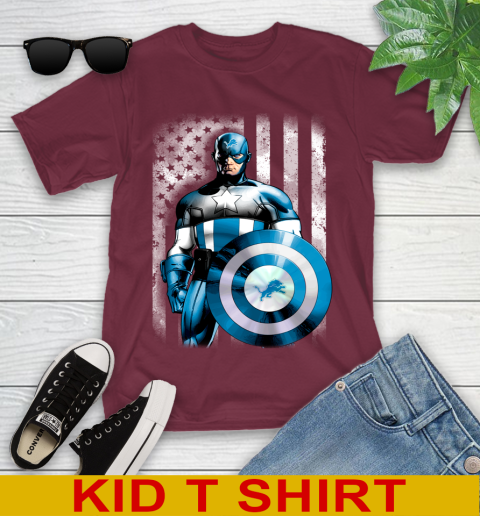 Detroit Lions NFL Football Captain America Marvel Avengers American Flag Shirt Youth T-Shirt 5