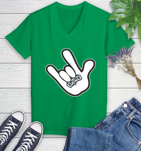 San Antonio Spurs NBA Basketball Mickey Rock Hand Disney Women's V-Neck T-Shirt 5