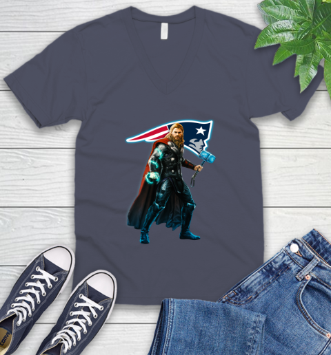 NFL Thor Avengers Endgame Football New England Patriots V-Neck T-Shirt 8