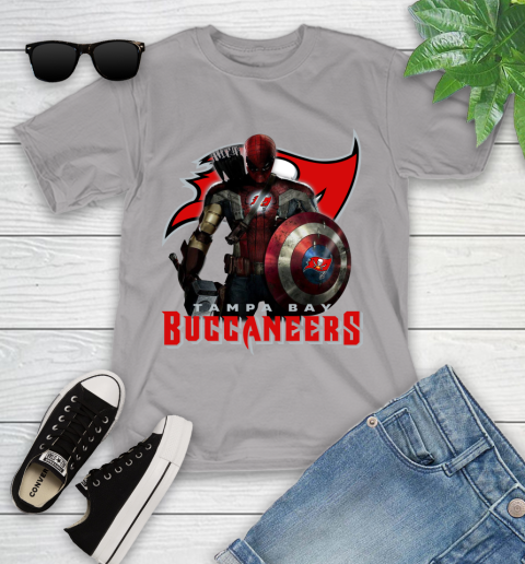NFL Captain America Thor Spider Man Hawkeye Avengers Endgame Football Tampa Bay Buccaneers Youth T-Shirt 4