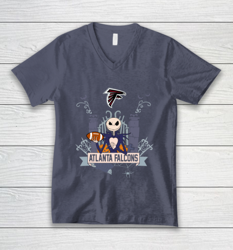 NFL Atlanta Falcons Football Jack Skellington Halloween V-Neck T-Shirt 7