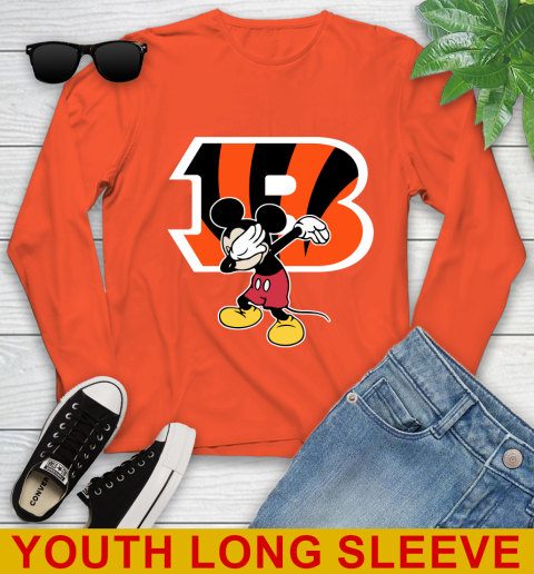 Cincinnati Bengals NFL Football Dabbing Mickey Disney Sports Youth Long Sleeve 4