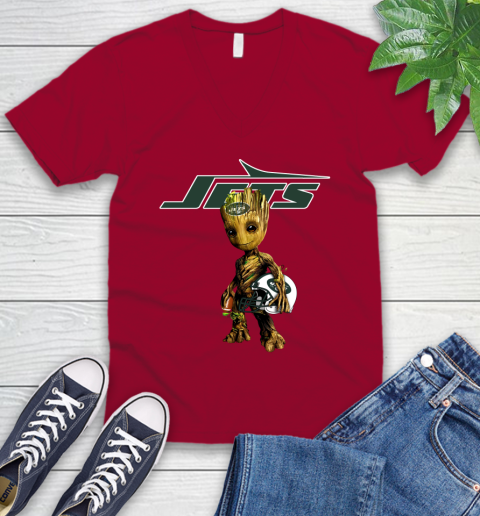 New York Jets NFL Football Groot Marvel Guardians Of The Galaxy V-Neck T-Shirt 8