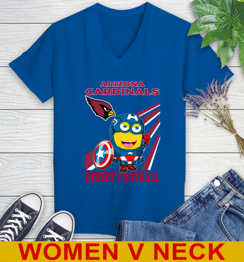 NFL Football Arizona Cardinals Captain America Marvel Avengers Minion Shirt Women's V-Neck T-Shirt 9