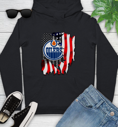 Edmonton Oilers NHL Hockey American Flag Youth Hoodie