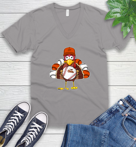 Baltimore Orioles Turkey thanksgiving V-Neck T-Shirt 4