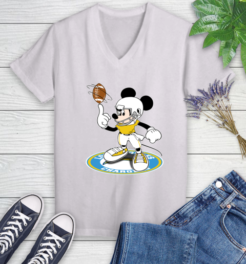 NFL Football Los Angeles Chargers Cheerful Mickey Disney Shirt Women's V-Neck T-Shirt 3 NFL Football Los Angeles Chargers Cheerful Mickey Disney Shirt Women's V-Neck T-Shirt - Image 3