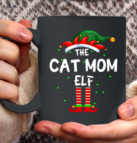The Cat Mom Elf Family Matching Group Funny Christmas Pajama Ceramic Mug 11oz