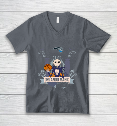 NBA Orlando Magic Basketball Jack Skellington Halloween V-Neck T-Shirt 4