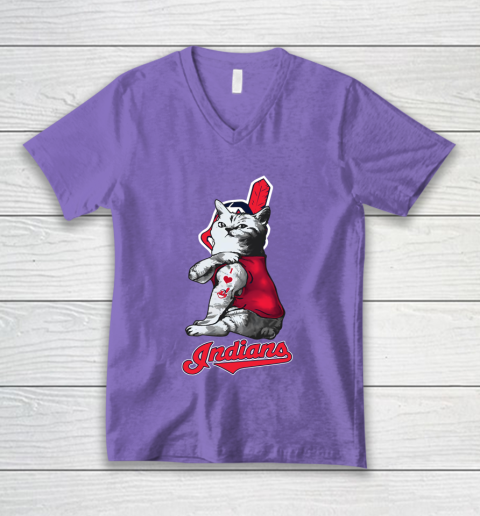 MLB Baseball My Cat Loves Cleveland Indians V-Neck T-Shirt 8