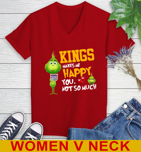 NBA Sacramento Kings Makes Me Happy You Not So Much Grinch Basketball Sports Women's V-Neck T-Shirt 10