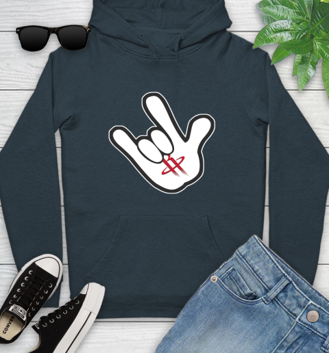 Houston Rockets NBA Basketball Mickey Rock Hand Disney Youth Hoodie 8