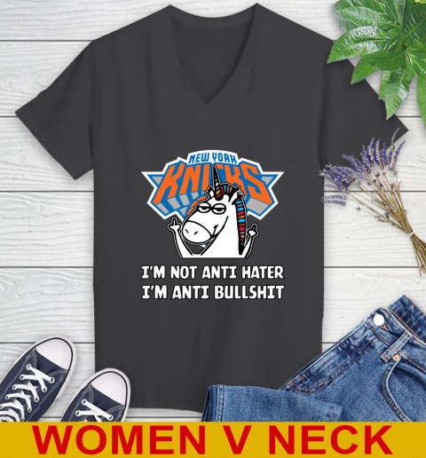 New York Knicks NBA Basketball Unicorn I'm Not Anti Hater I'm Anti Bullshit Women's V-Neck T-Shirt 10 New York Knicks NBA Basketball Unicorn I'm Not Anti Hater I'm Anti Bullshit Women's V-Neck T-Shirt - Image 10