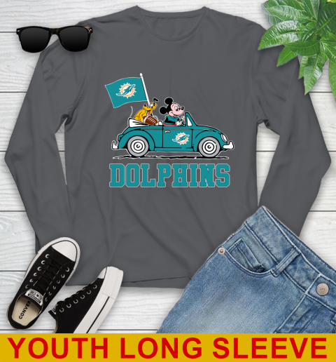 NFL Football Miami Dolphins Pluto Mickey Driving Disney Shirt Youth Long Sleeve 9