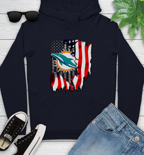 Miami Dolphins NFL Football American Flag Youth Hoodie - Image 4