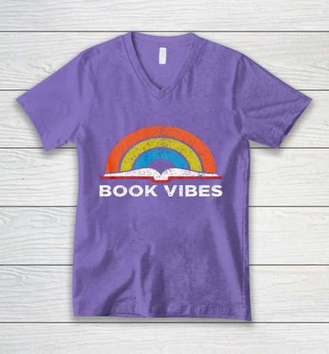 Reading Rainbow t shirt Vintage Retro Book Vibes Rainbow Gift for Reading Lovers V-Neck T-Shirt 8