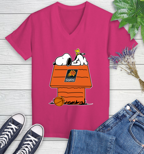 Phoenix Suns NBA Basketball Snoopy Woodstock The Peanuts Movie Women's V-Neck T-Shirt 9